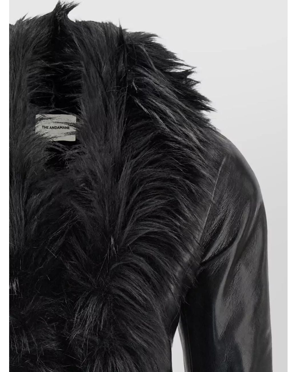 ANDAMANE Black Faux Fur Trim Leather-Effect Fitted Jacket