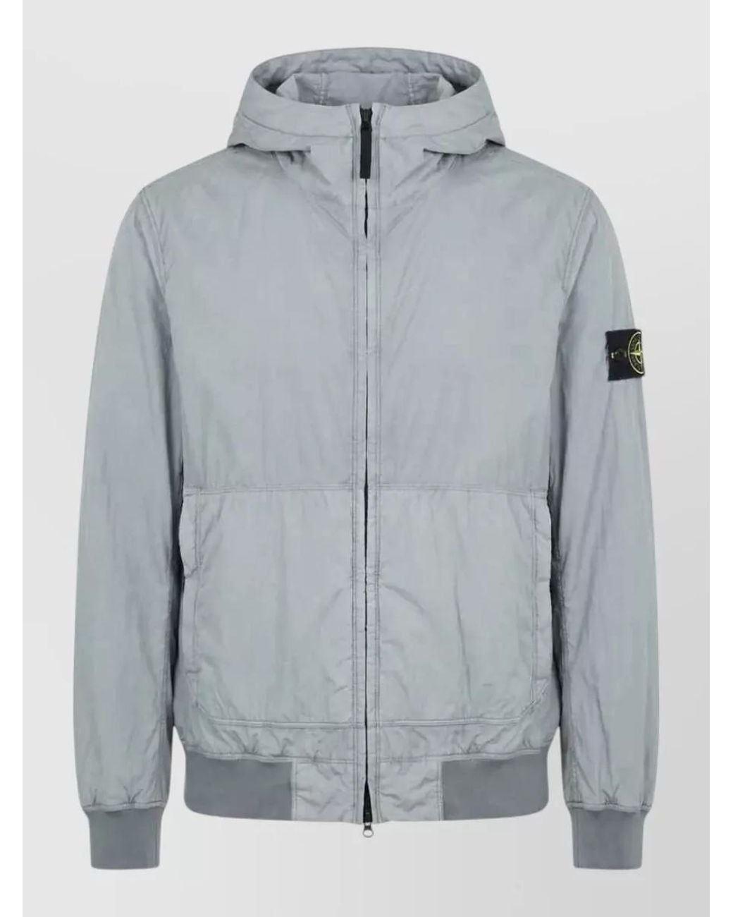 Stone Island Gray Crinkled Hooded Padded Jacket for men
