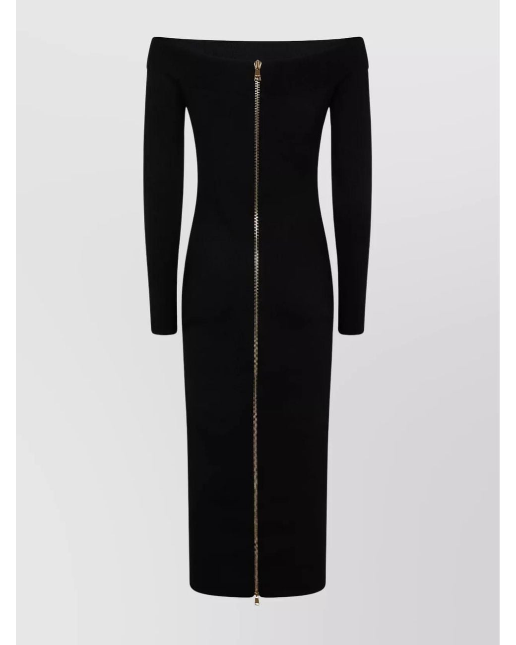 Balmain Black Ribbed Zip Midi Dress