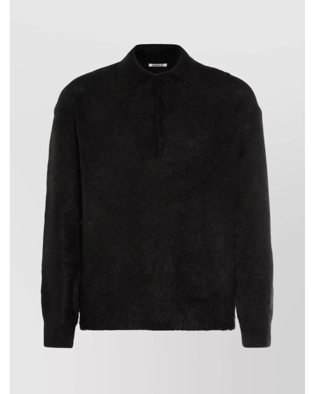 Auralee Black Mohair Long-Sleeve Polo Shirt for men