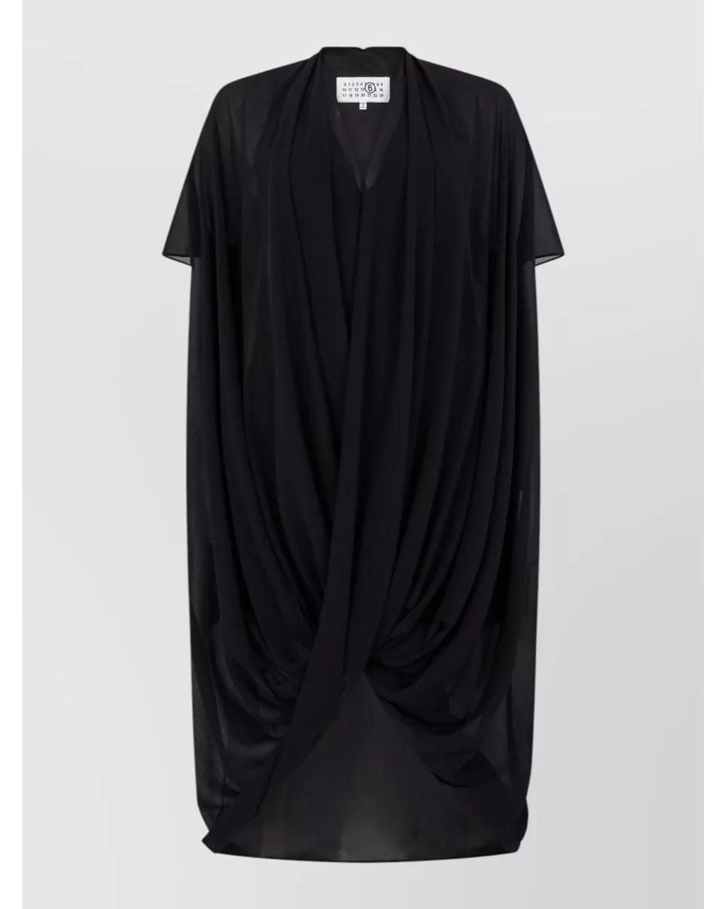 MM6 by Maison Margiela Black Asymmetric Draped V-Neck Short-Sleeve Dress