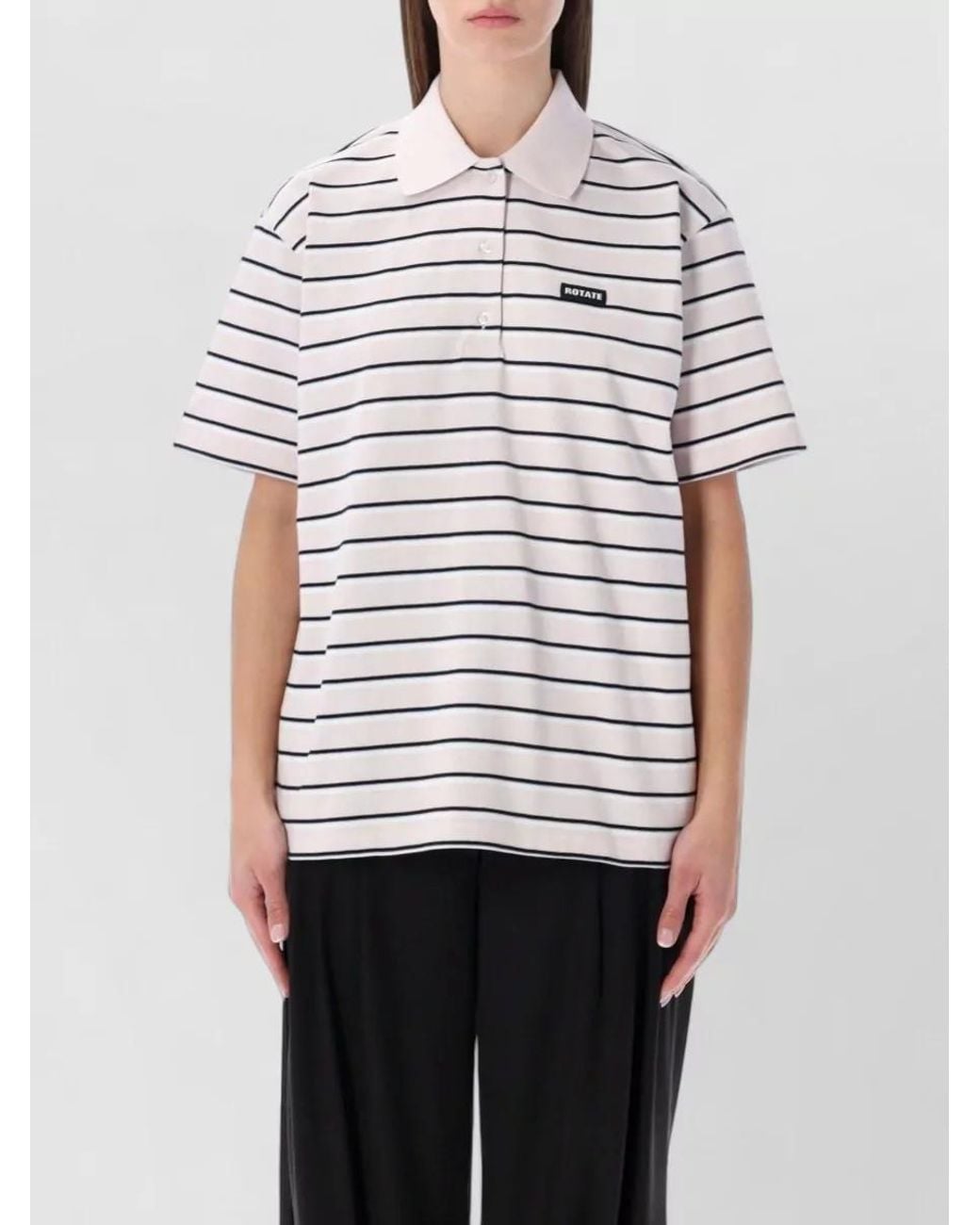 ROTATE BIRGER CHRISTENSEN White Striped Oversized Polo Shirt