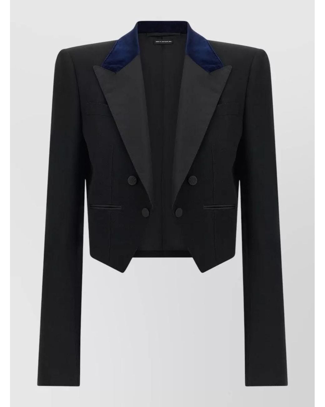 Tom Ford Blue Wool Cropped Asymmetric Tuxedo Blazer