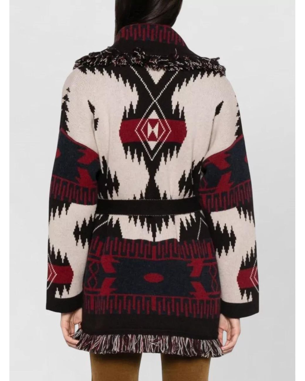 Alanui White Cashmere Fringed Belted Jacquard Cardigan
