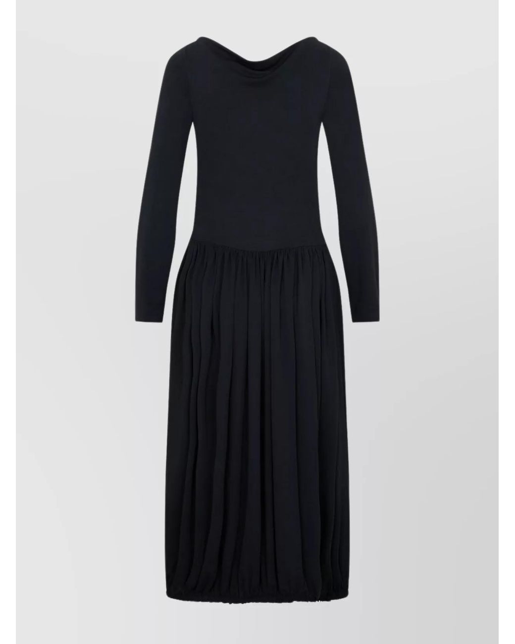 Lanvin Black Draped Asymmetric Long-Sleeve Midi Dress