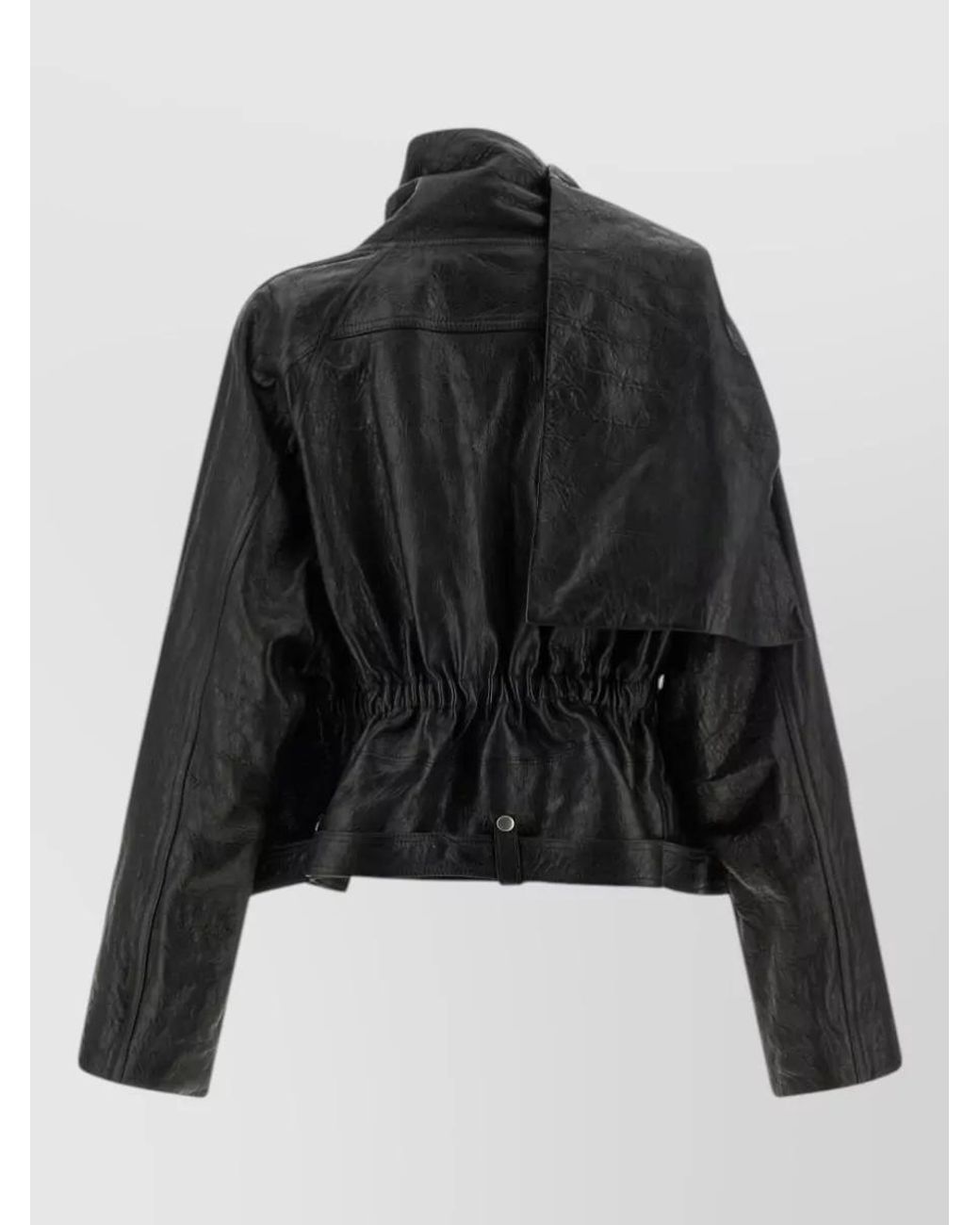 Rick Owens Black Leather Cropped Asymmetric Belted Jacket