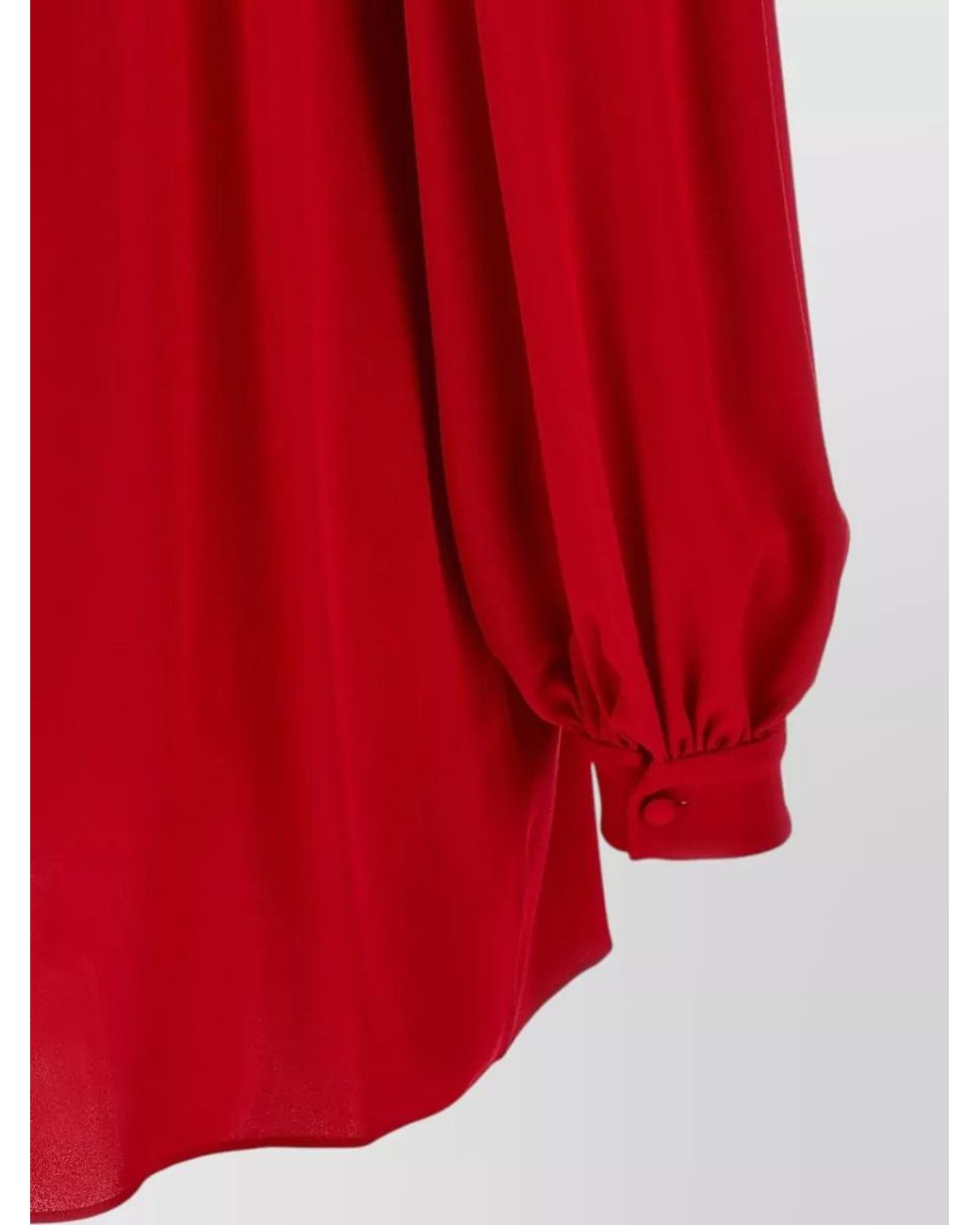 Valentino Garavani Red Silk Bow-Collar Long-Sleeve Blouse