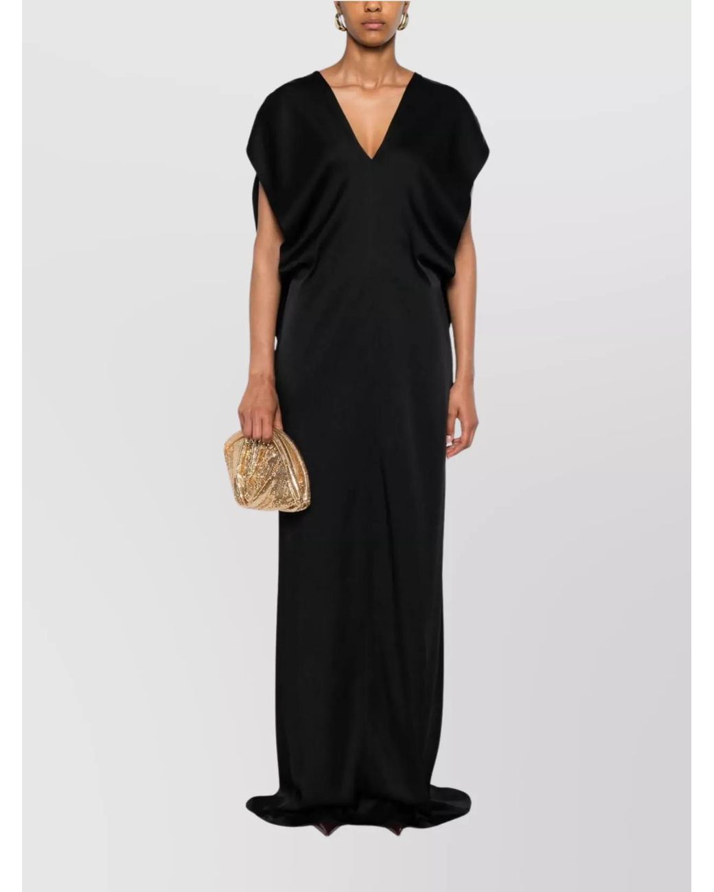 Stella McCartney Black Satin V-Neck Maxi Gown
