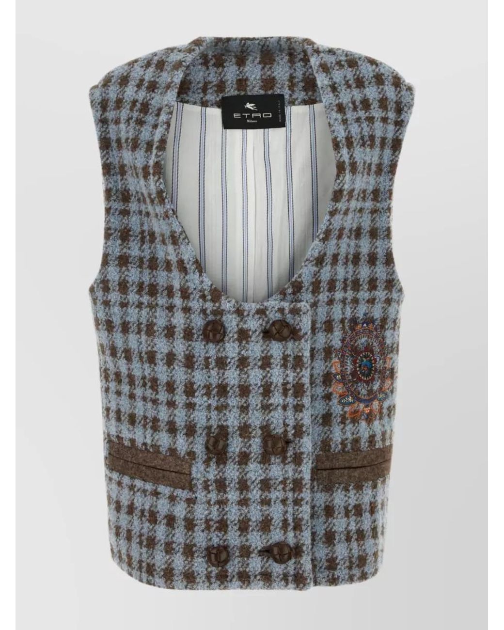 Etro Gray Wool Blend Oversized Houndstooth Vest