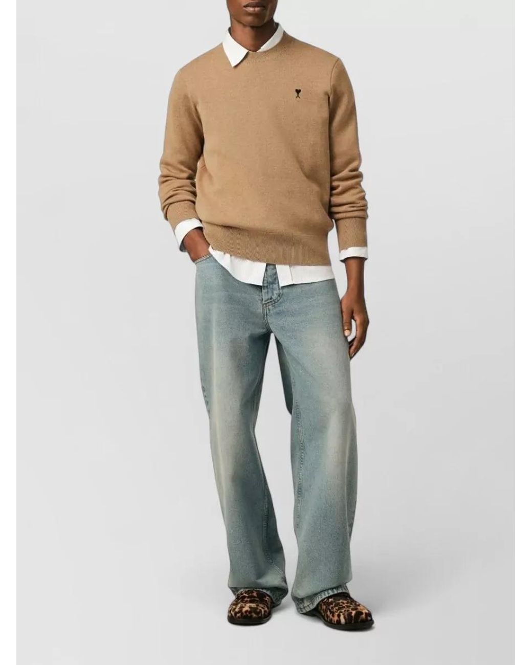 AMI Natural Wool Crewneck Sweater for men