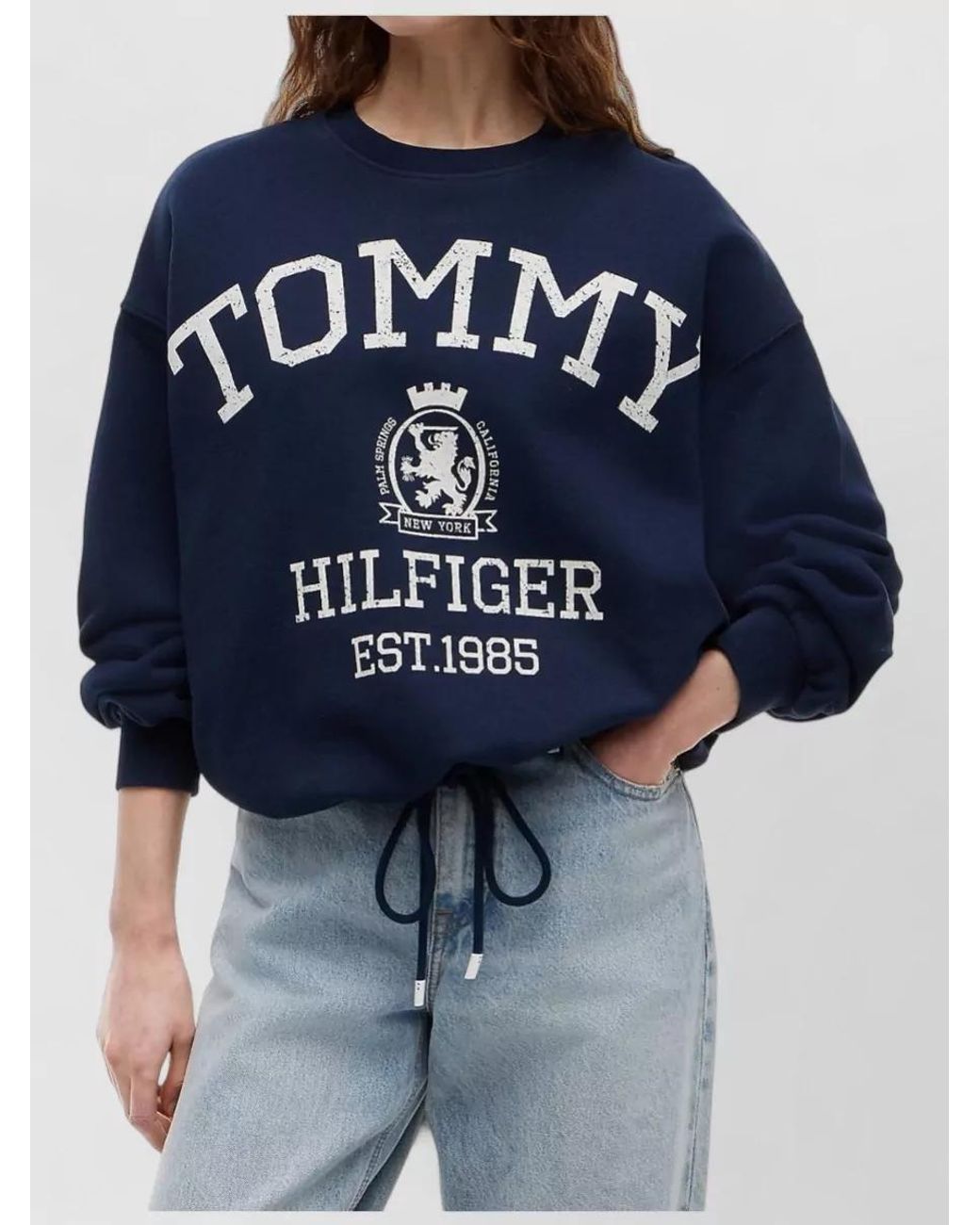 Tommy Hilfiger Blue Cotton Logo-Print Sweatshirt