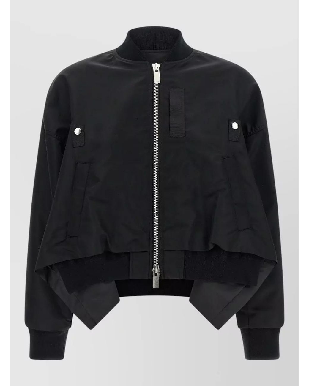 Sacai Black Nylon Ribbed Cropped Bomber Jacket