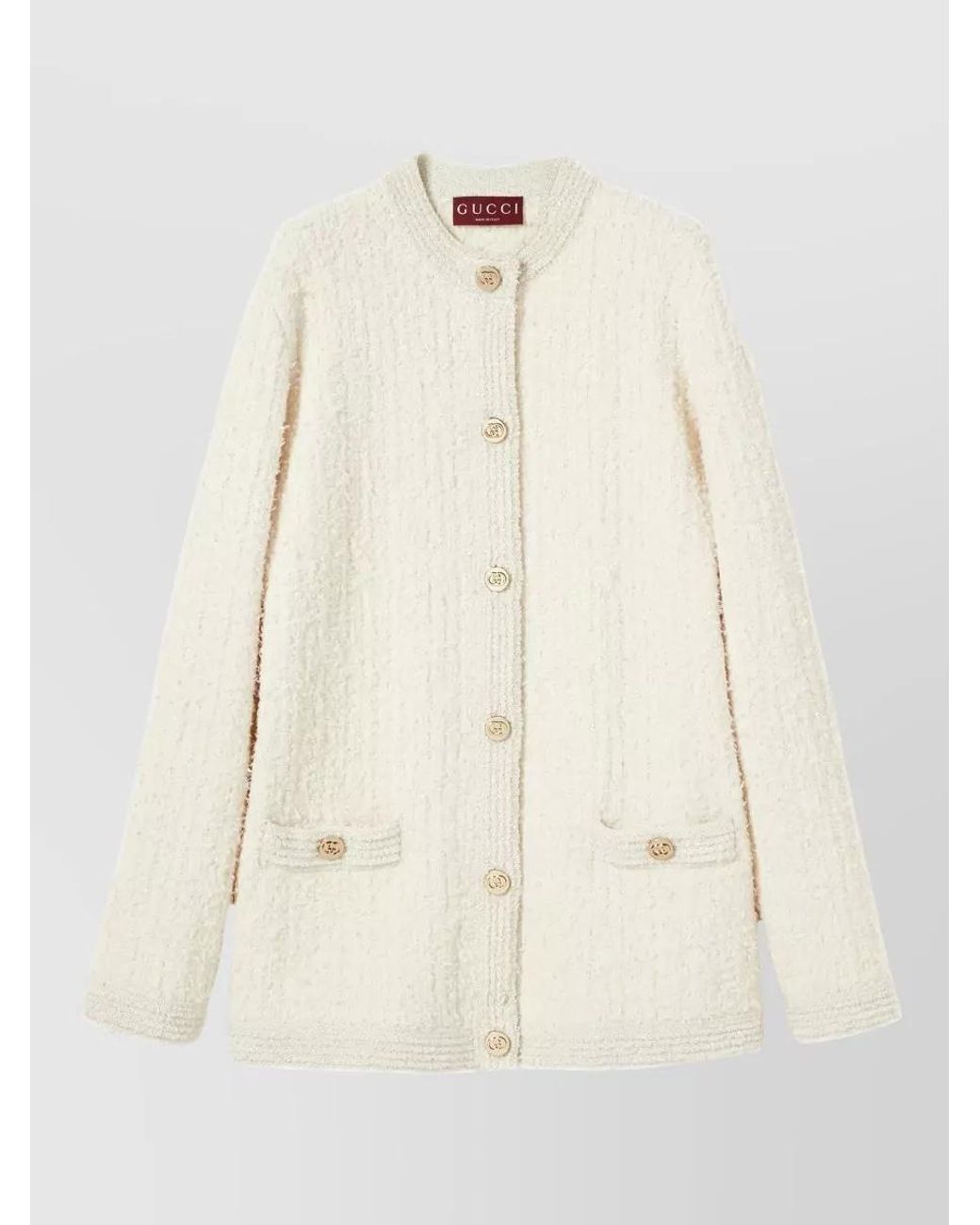 Gucci Natural Bouclé Wool Crewneck Cardigan