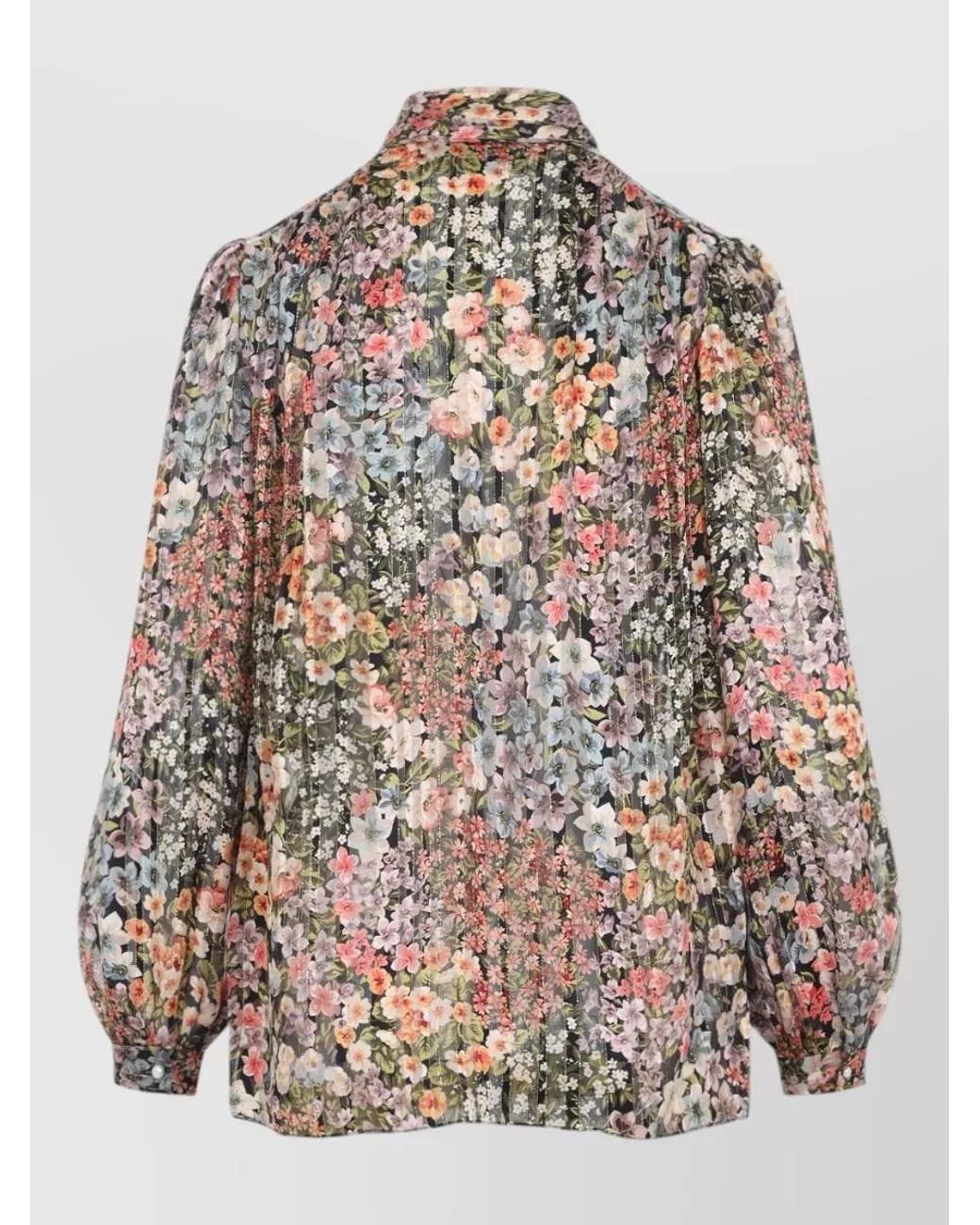 Valentino Multicolor Silk Floral-Print Long-Sleeve Blouse