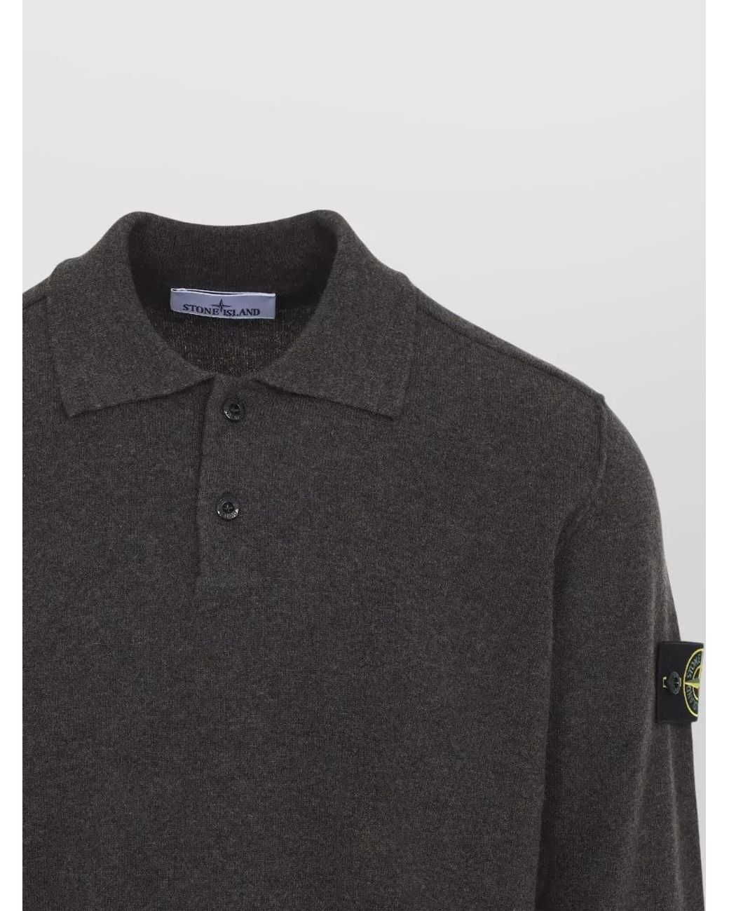 Stone Island Gray Virgin Wool Fine-Knit Polo Sweater for men