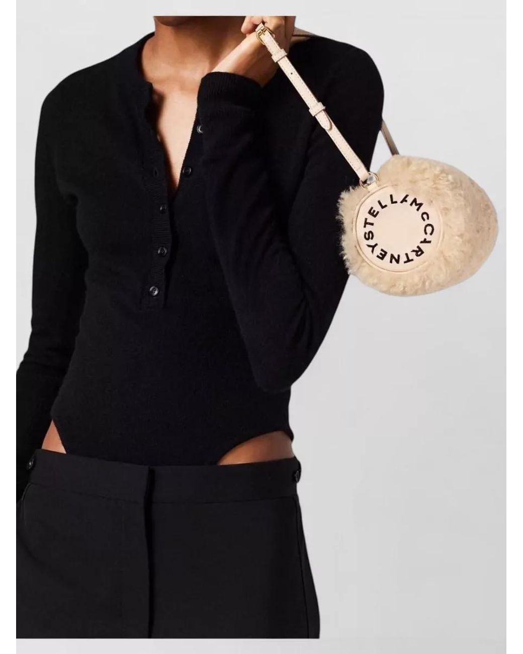 Stella McCartney Natural Stella Logo Shearling Mini Bag