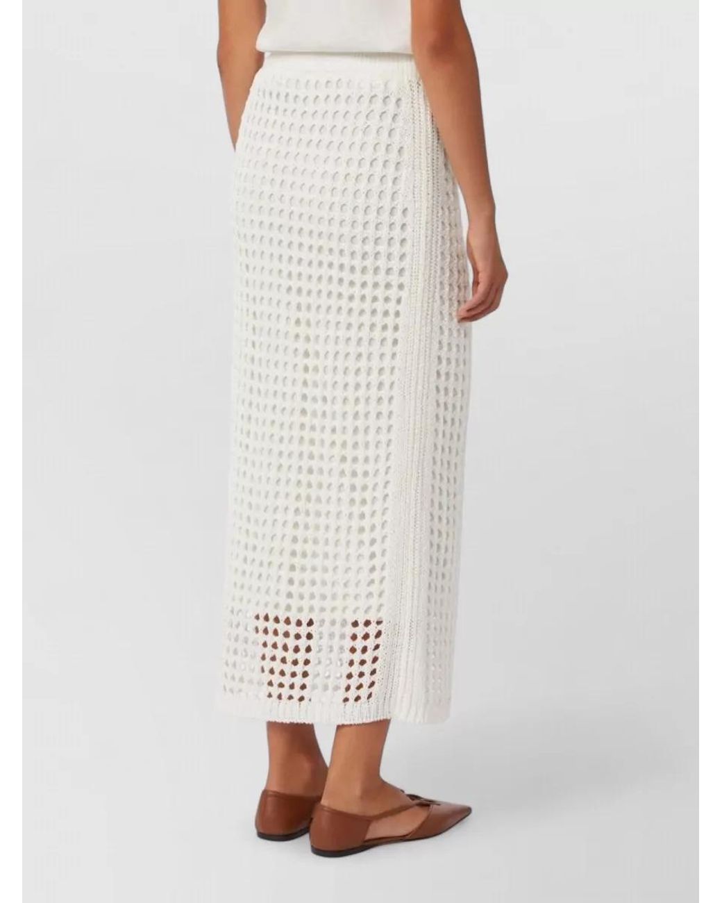 Max Mara White Cotton Ribbed Mesh Straight Skirt