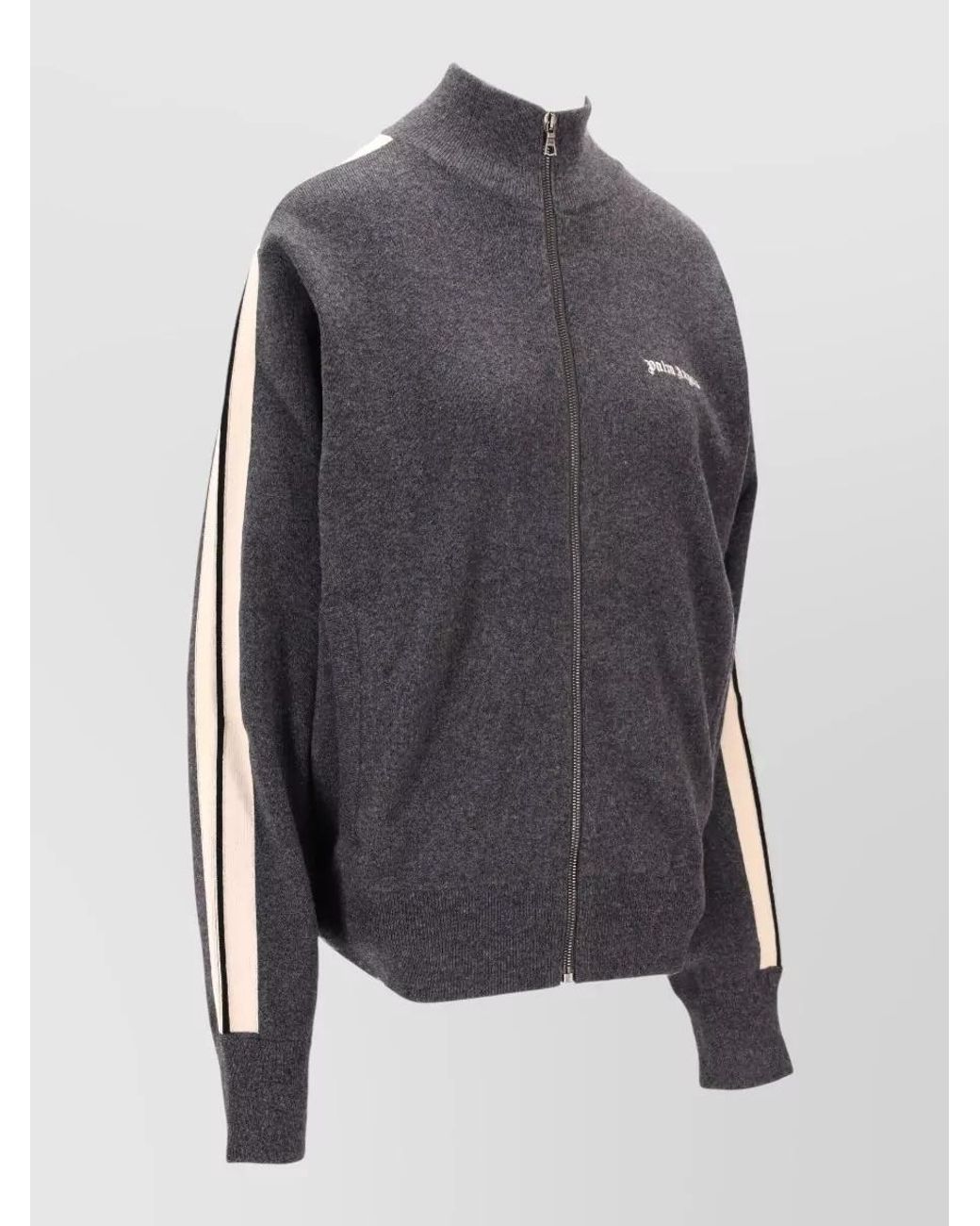Palm Angels Gray Cashmere Wool Logo-Intarsia Zip-Up Track Jacket