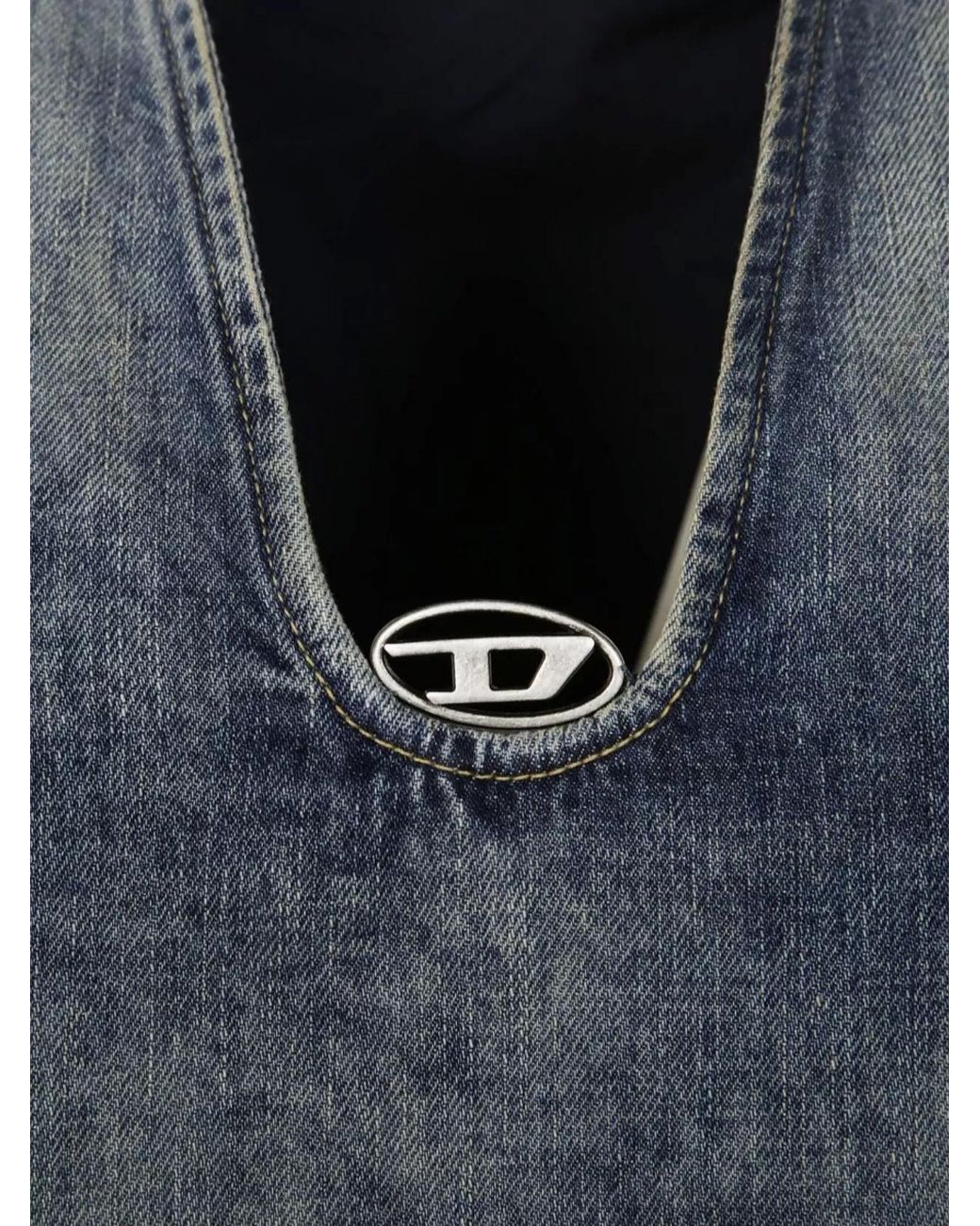 DIESEL Blue Sleeveless Denim Top With Deep V-Neckline