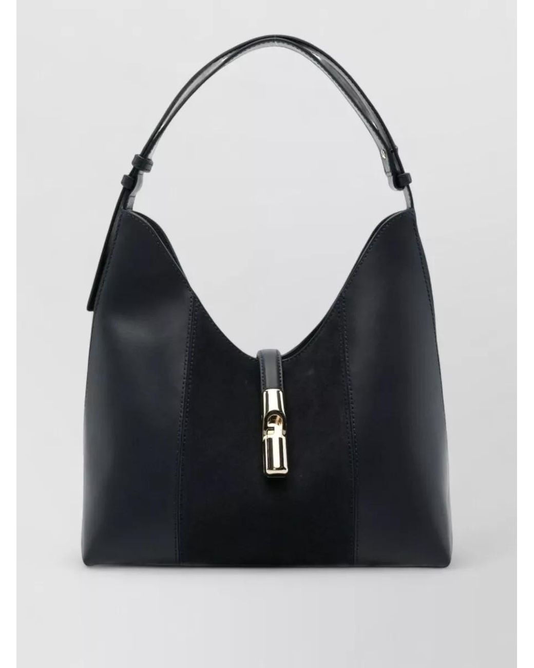 Furla Black Goccia Medium Suede Panelled Leather Shoulder Bag