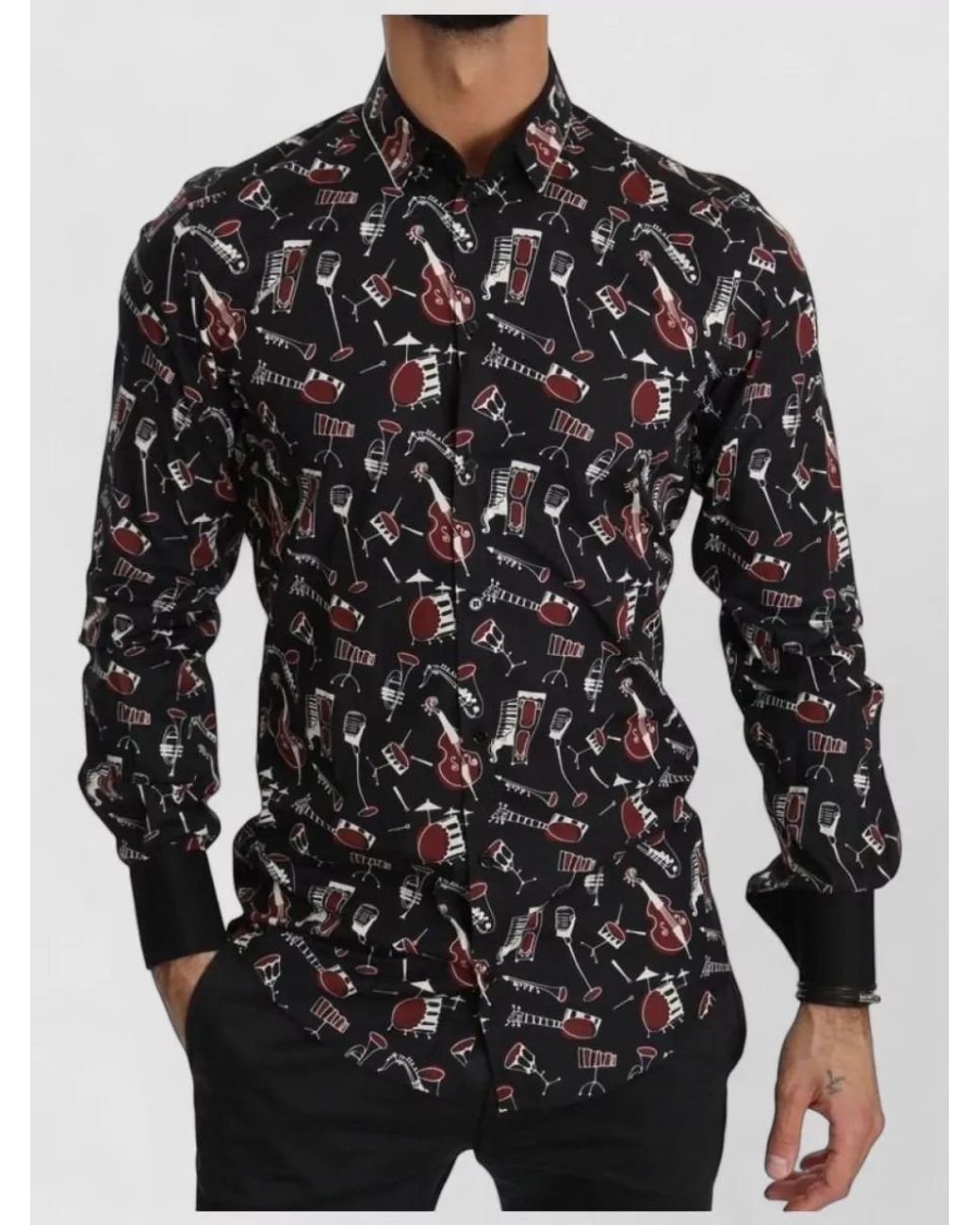 Dolce & Gabbana Black Cotton Silk Slim-Fit Printed Shirt for men