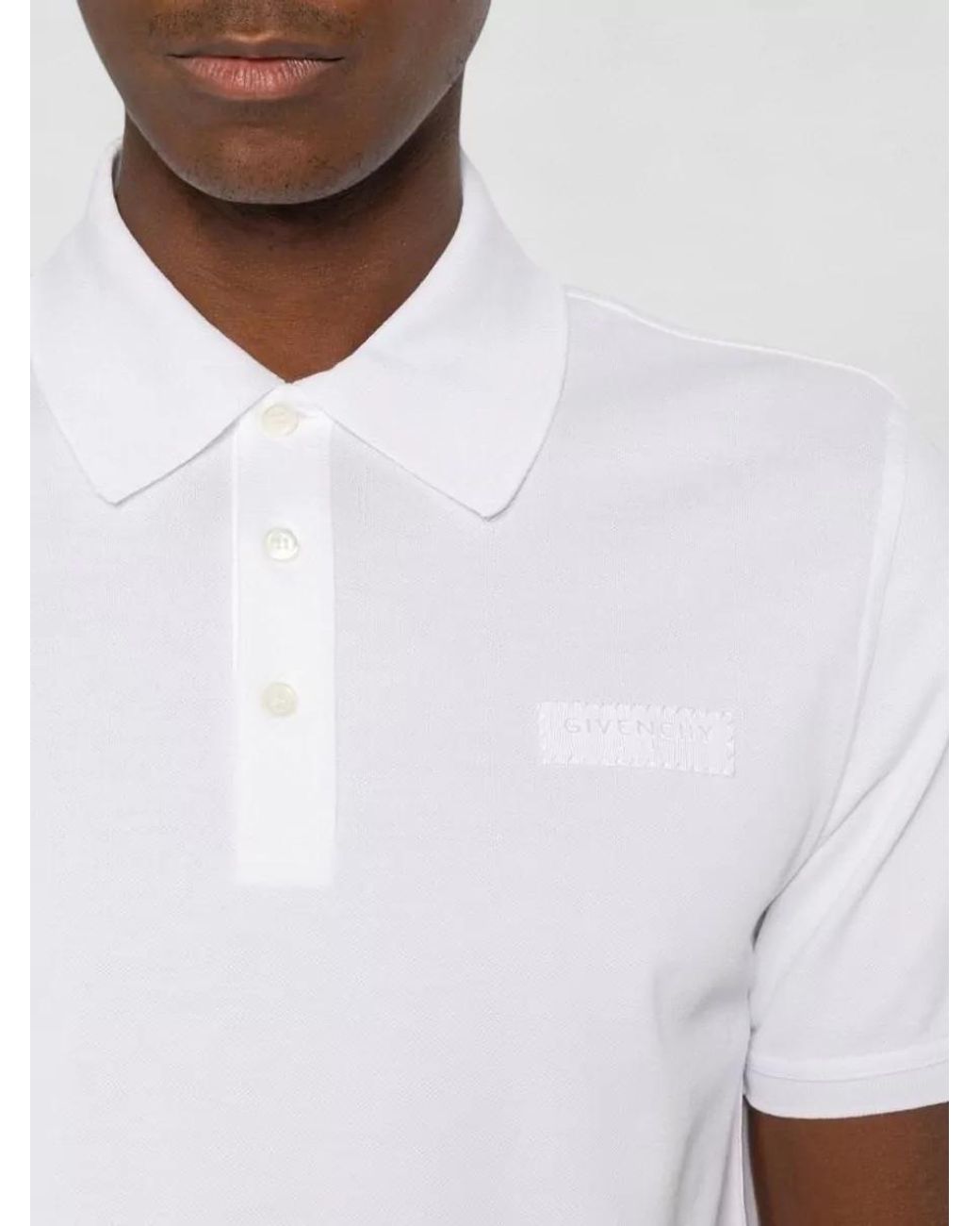 Givenchy White Cotton Logo-Patch Polo Shirt for men