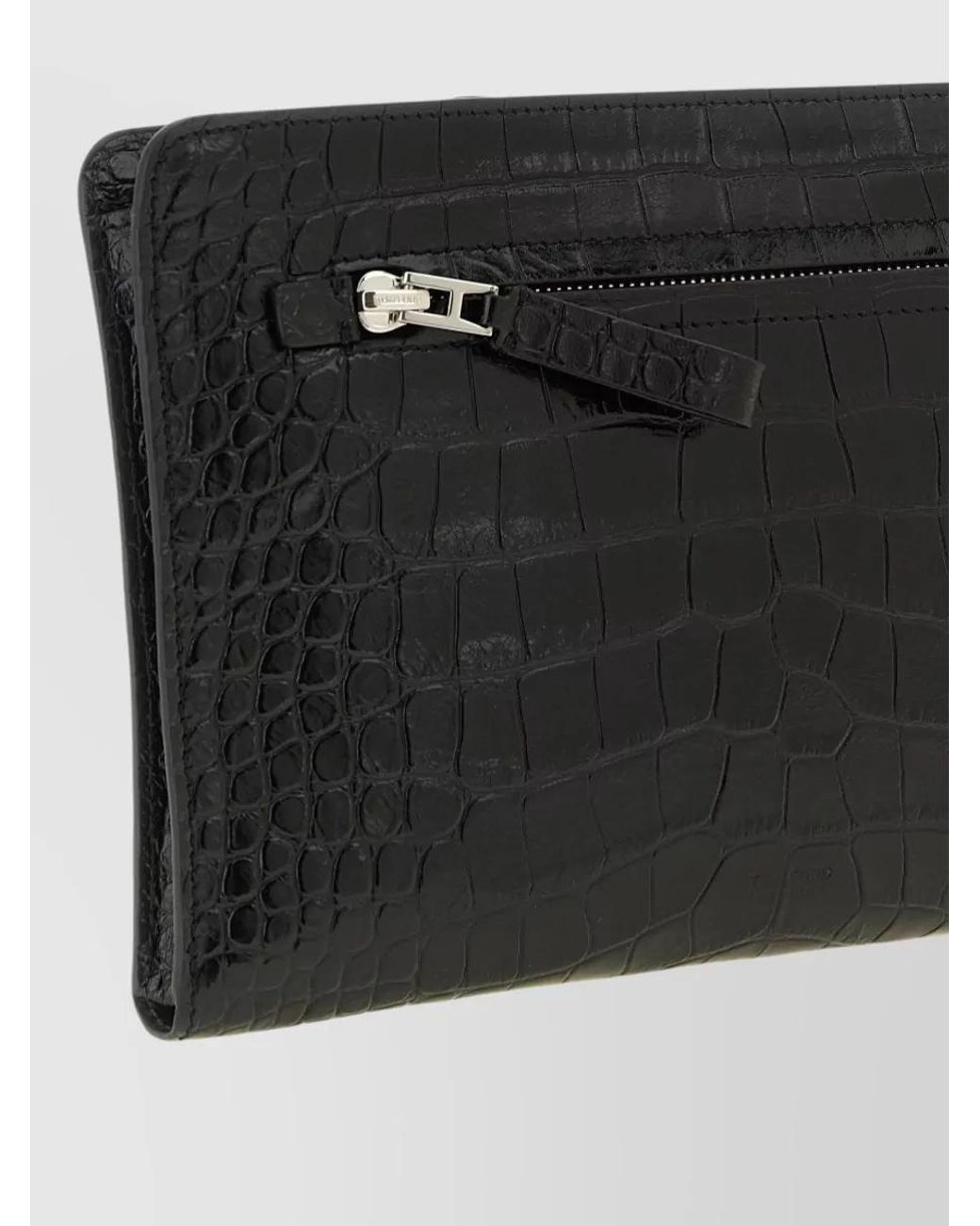 Tom Ford Black Leather Croc-Effect Clutch Bag for men