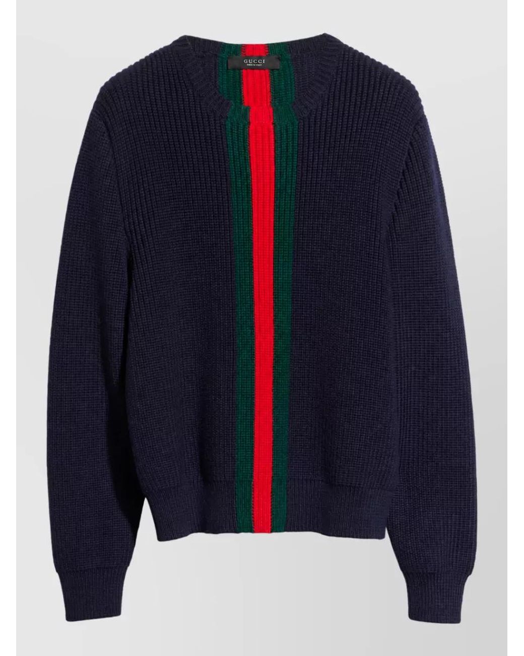 Gucci Blue Wool Ribbed Crewneck Sweater for men