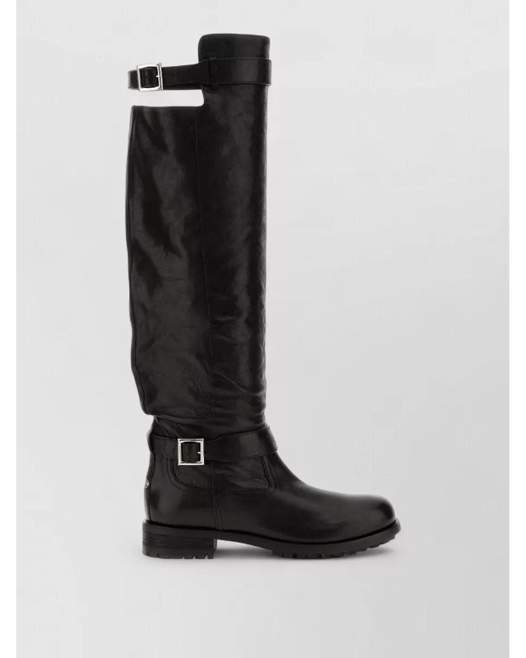 Jimmy Choo Black Leather Knee-High Biker Boots
