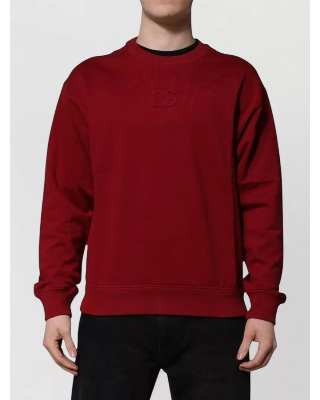 Dolce & Gabbana Red Cotton Logo-Embossed Crew-Neck Sweatshirt for men