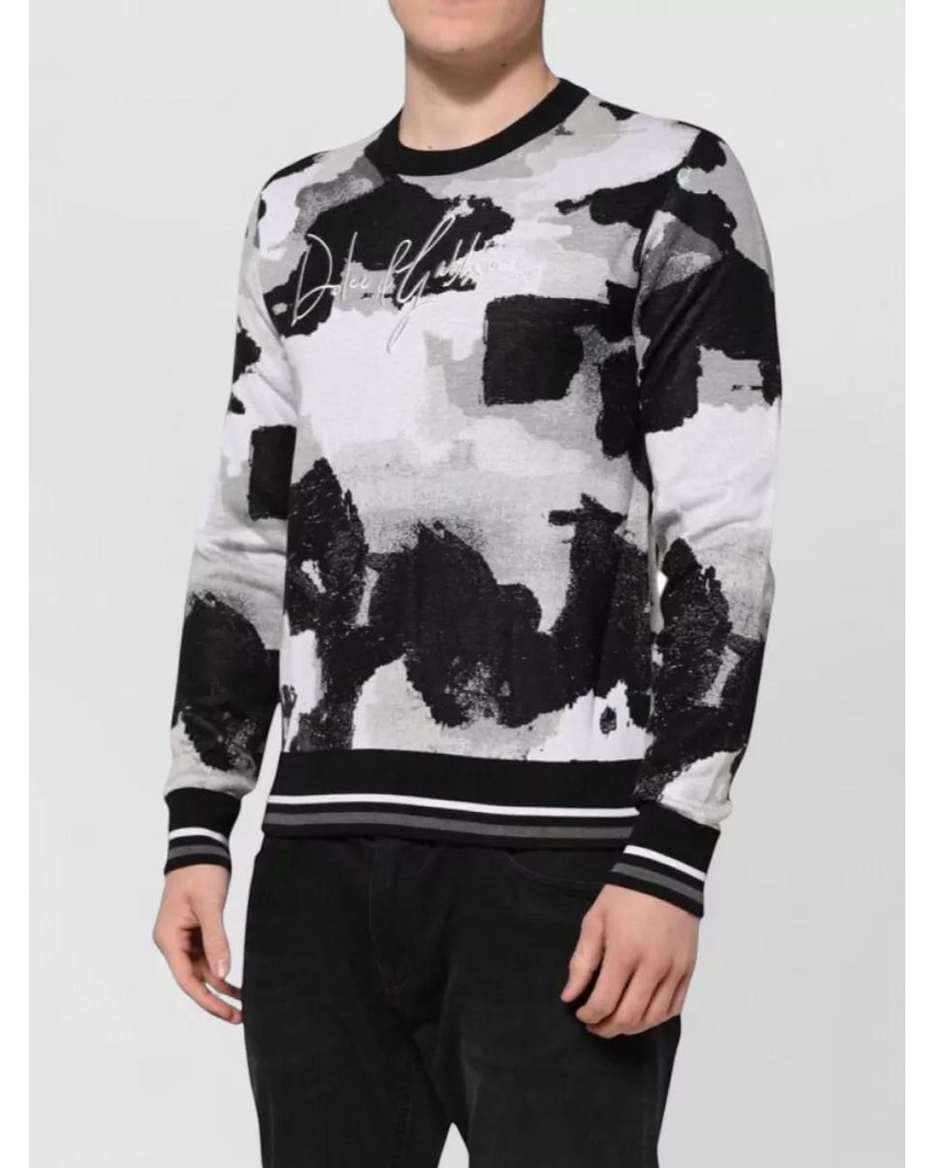 Dolce & Gabbana Gray Silk Camouflage Long-Sleeve T-Shirt for men