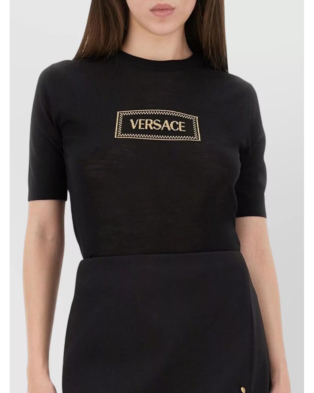 Versace Black Fine-Knit Virgin Wool Knit Top