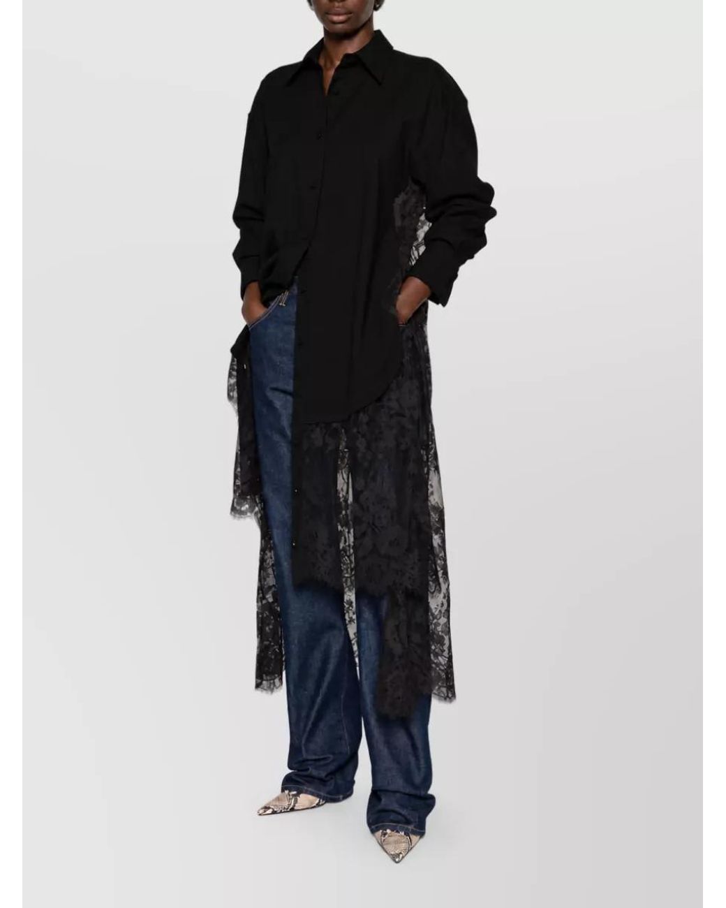 Zimmermann Black Lace Wool Long-Sleeve Shirt Dress
