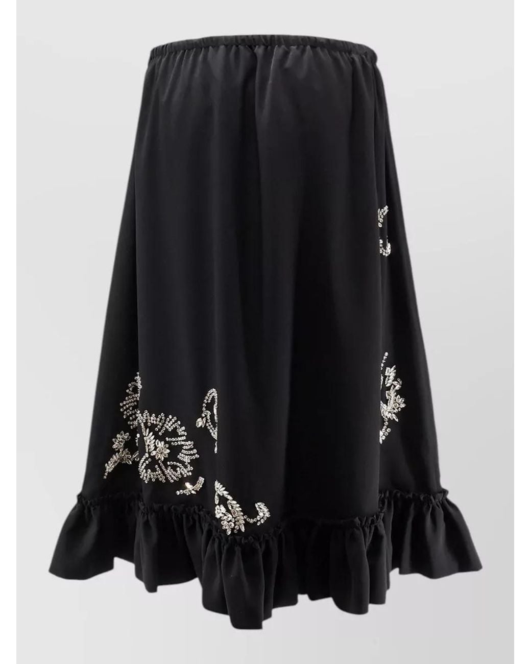 Dries Van Noten Black Rhinestone Ruffled Midi A-Line Skirt