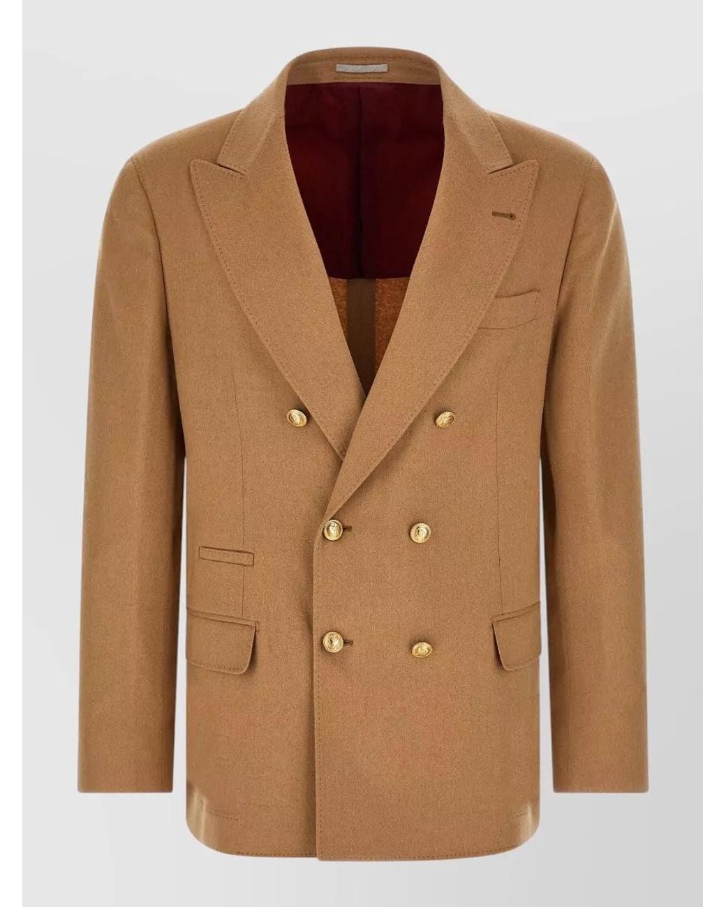 Brunello Cucinelli Brown Camel Double-Breasted Blazer for men