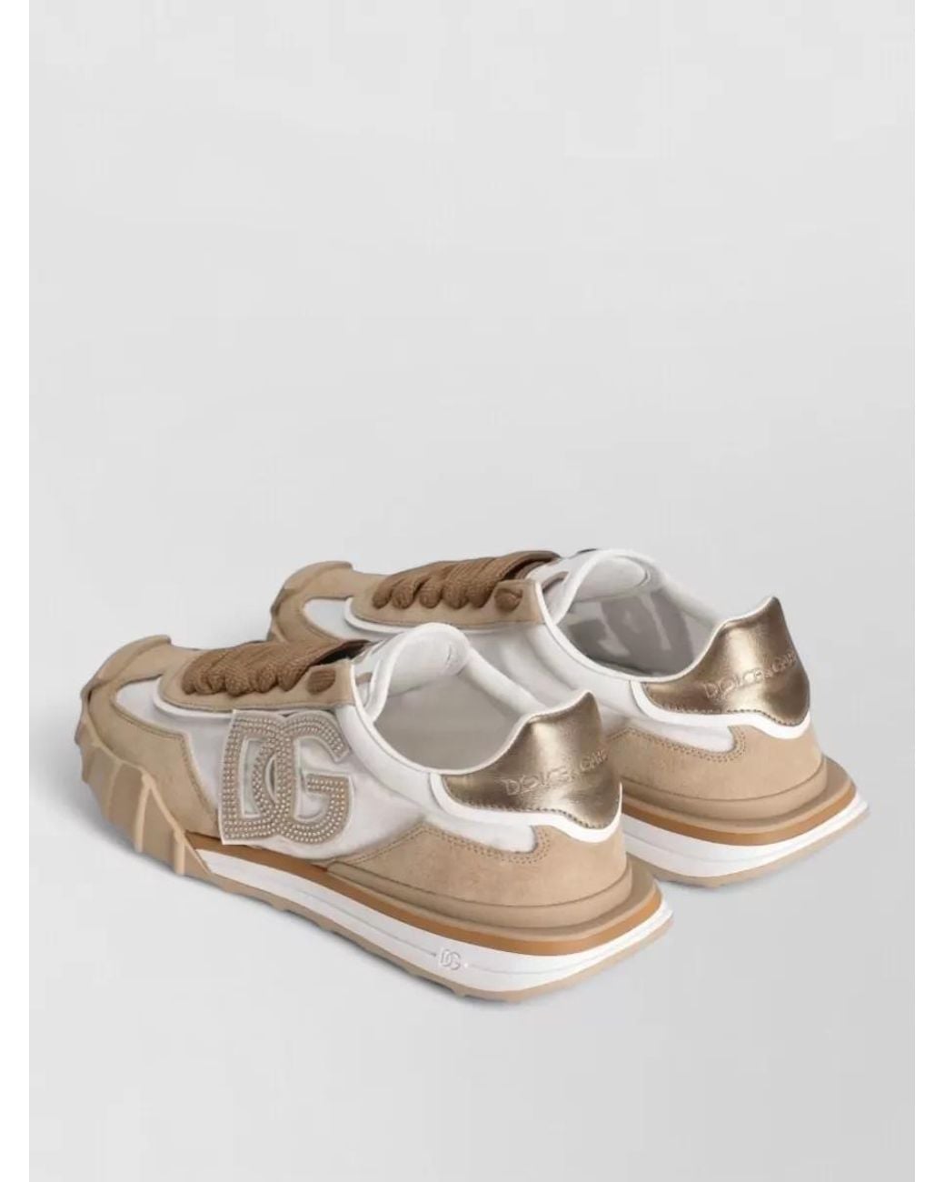 Dolce & Gabbana Natural Leather Rhinestone Low-Top Sneakers