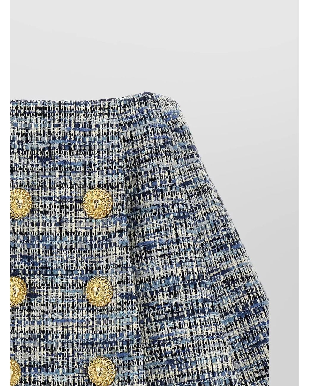 Balmain Blue High-Rise Pleated Tweed Mini Skirt