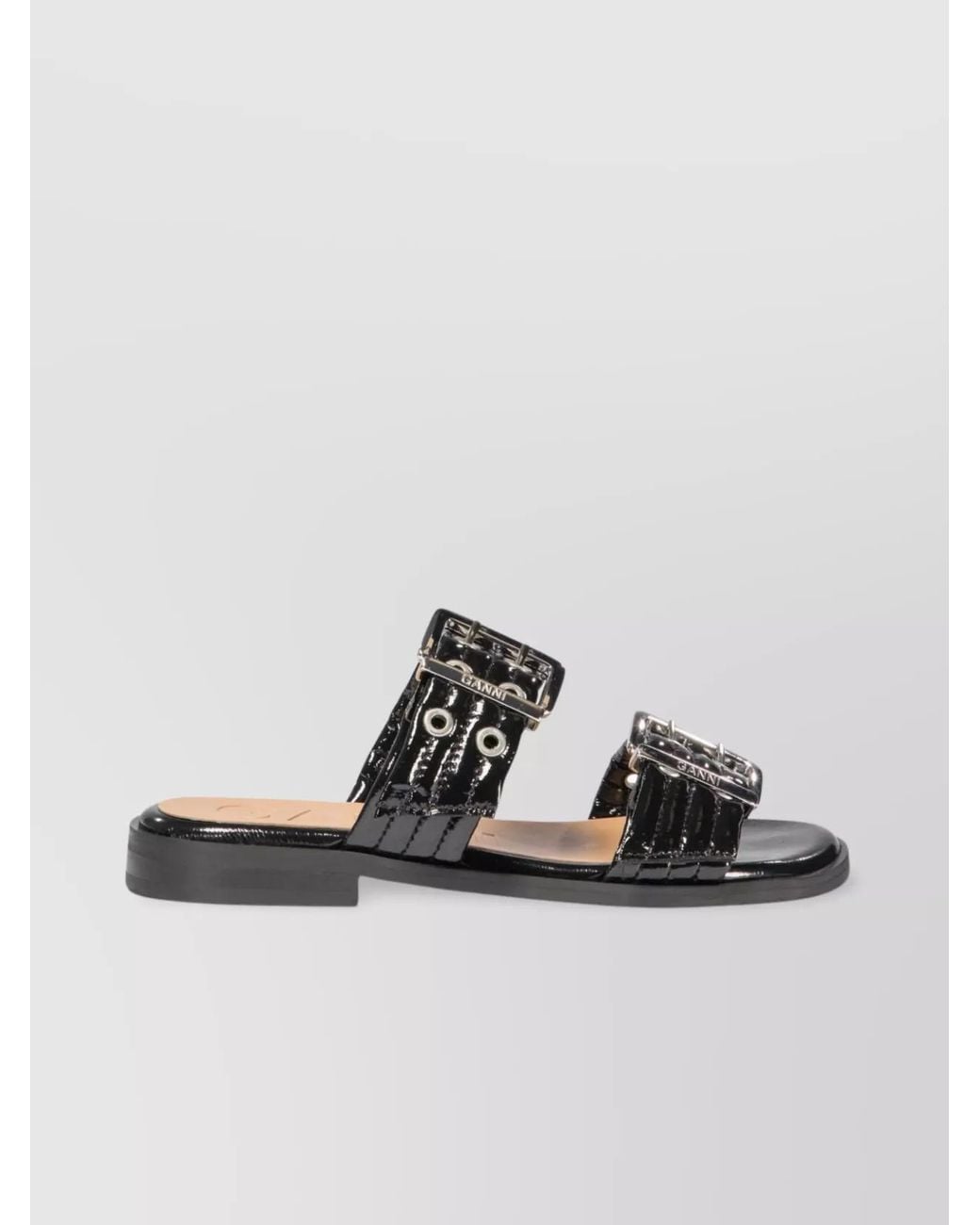 Ganni Gray Two-Strap Buckle Sandals