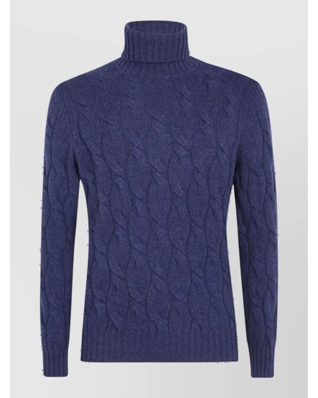 Barba Napoli Blue Cable-Knit Cashmere Turtleneck Jumper for men