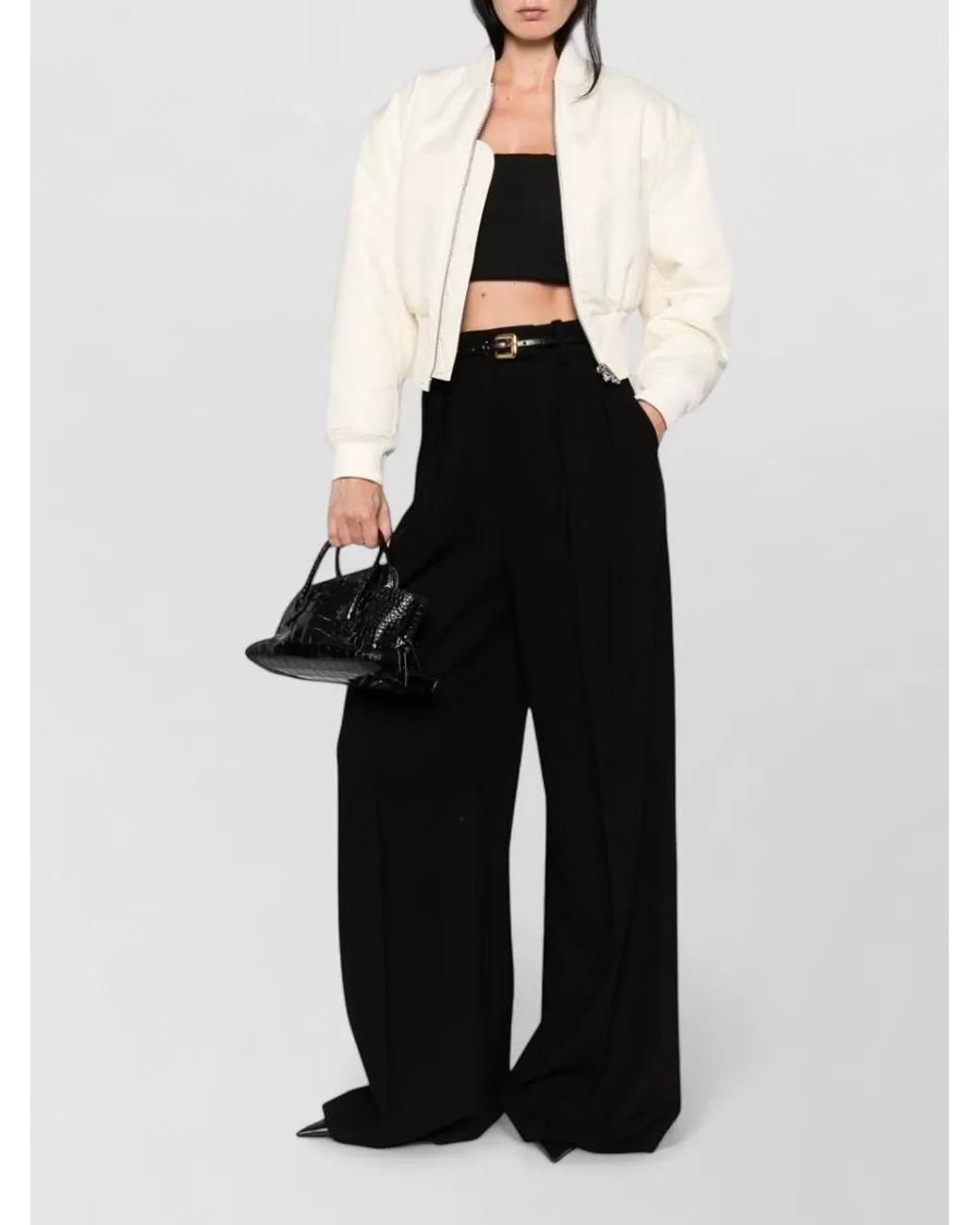 Balenciaga White Cropped Bomber Jacket