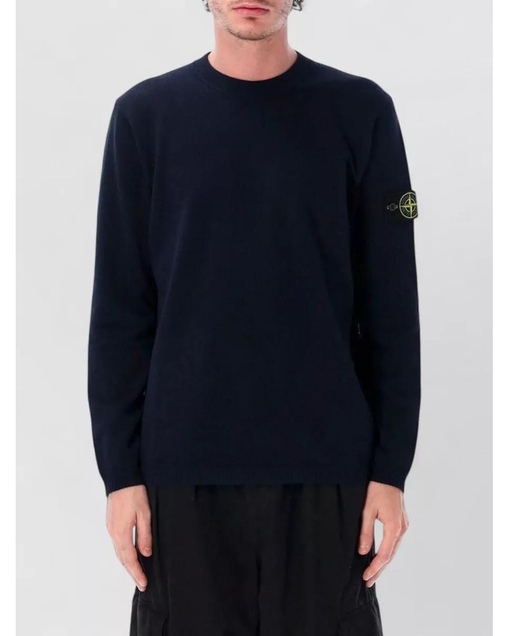 Stone Island Blue Ribbed Loose-Fit Crew-Neck Sweater for men