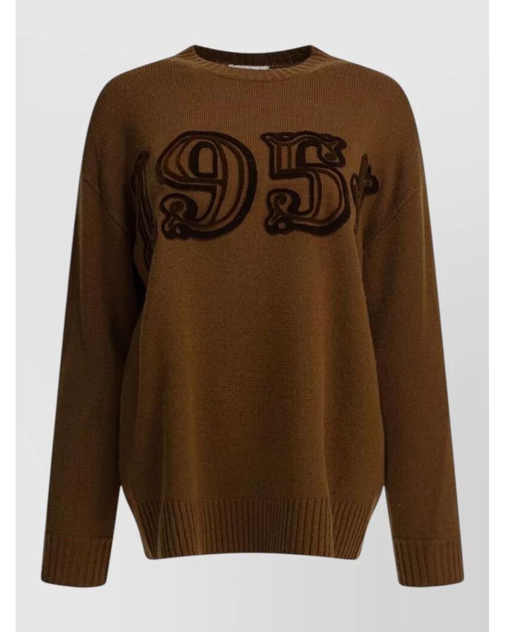 Max Mara Brown Embroidered Wool Cashmere Crew Neck Jumper
