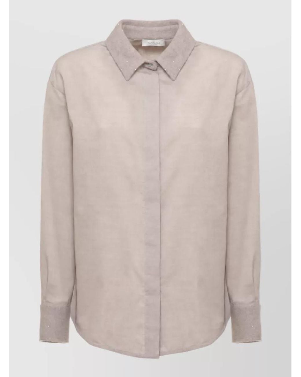Panicale Natural Cashmere-Collar Long-Sleeve Shirt