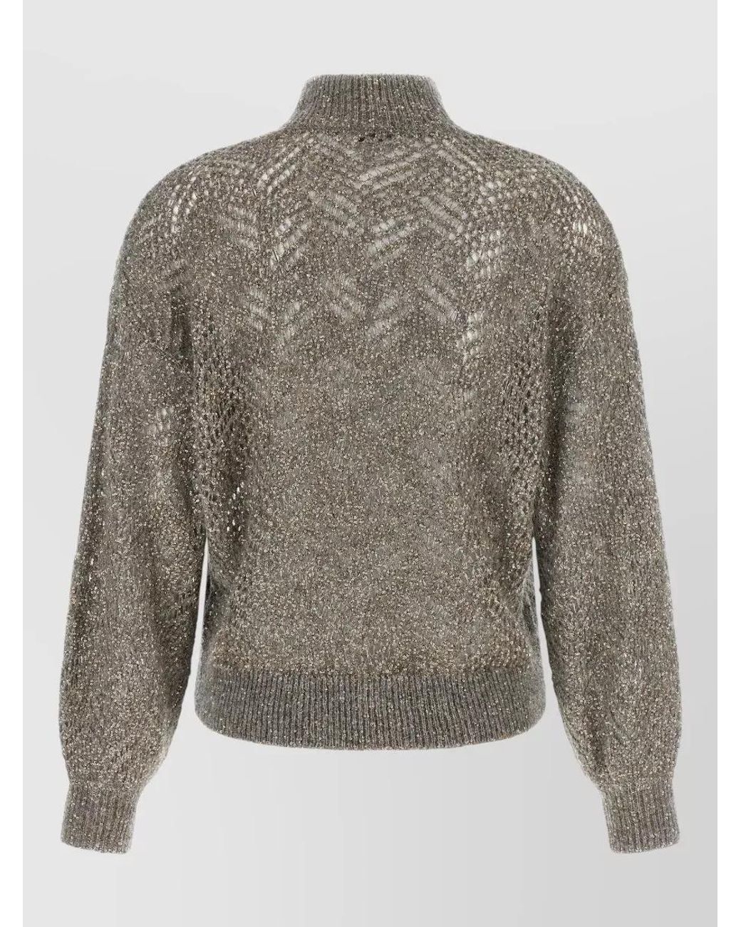 Brunello Cucinelli Gray Embellished Turtleneck Jumper