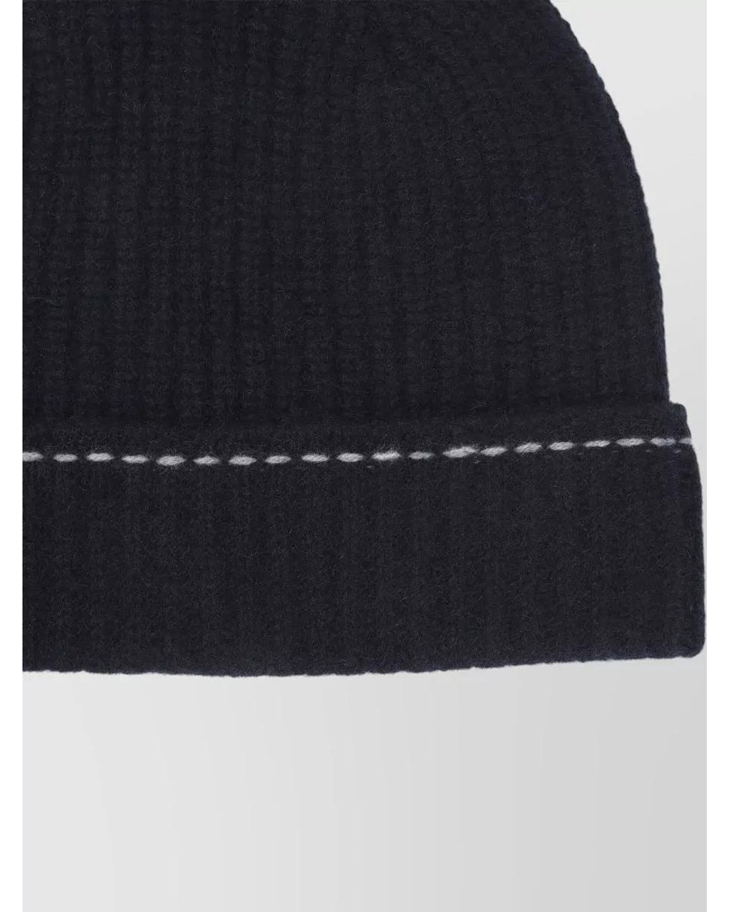 Kiton Blue Cashmere Ribbed Beanie for men