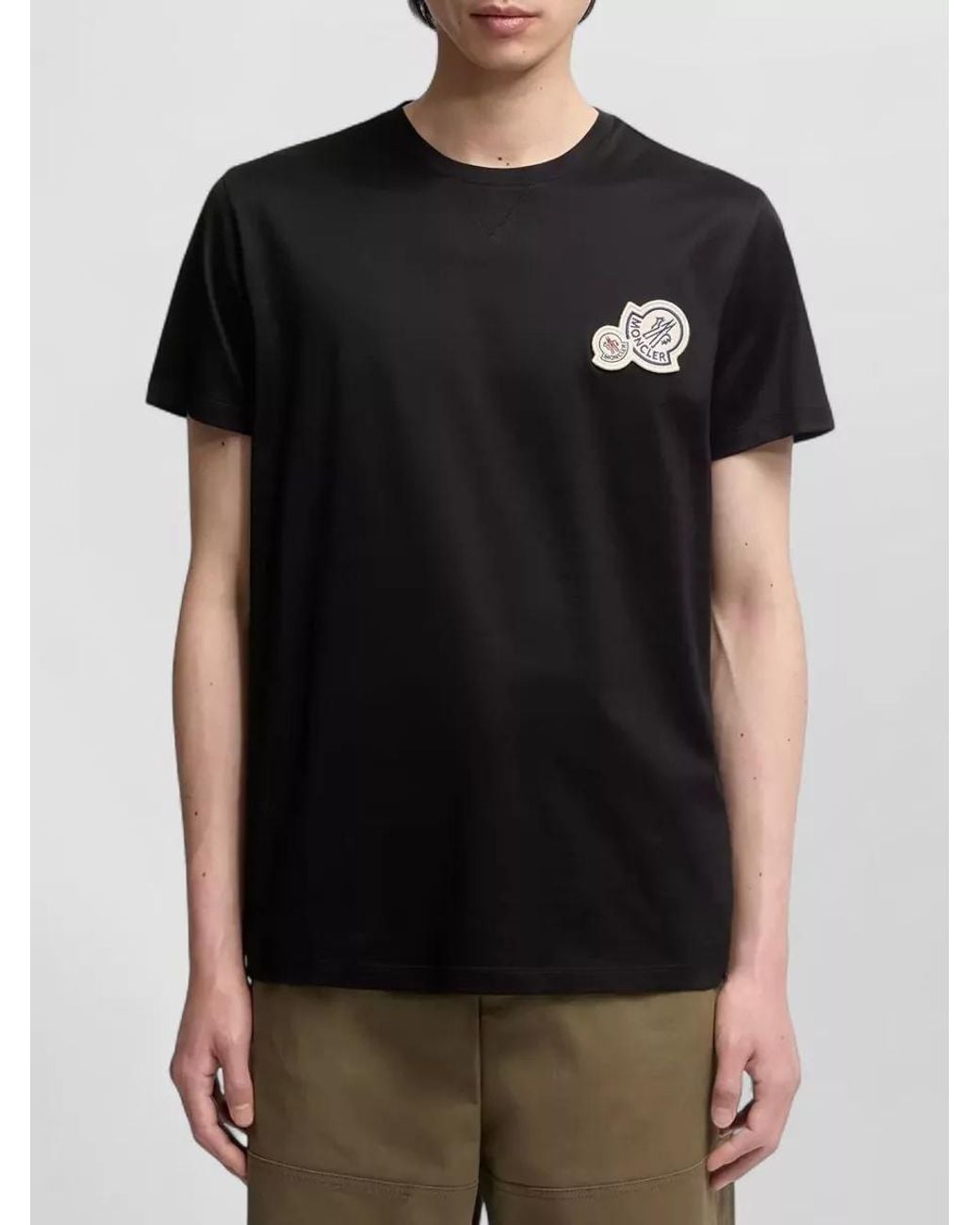 Moncler Black Cotton Logo Patch T-Shirt for men