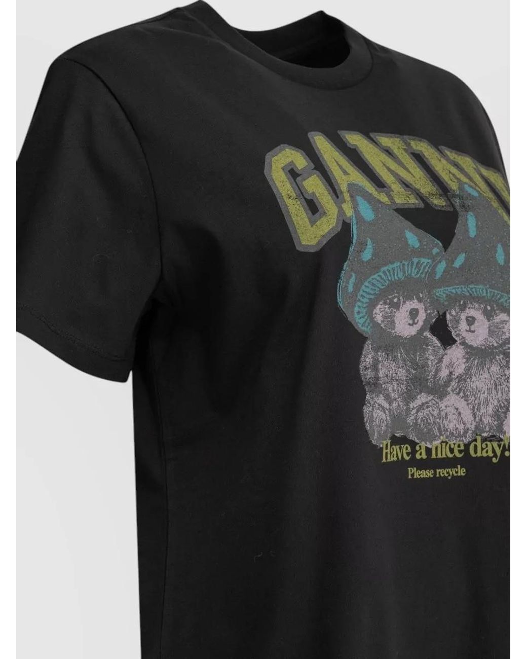 Ganni Black Graphic Cotton Crew-Neck Short-Sleeve T-Shirt