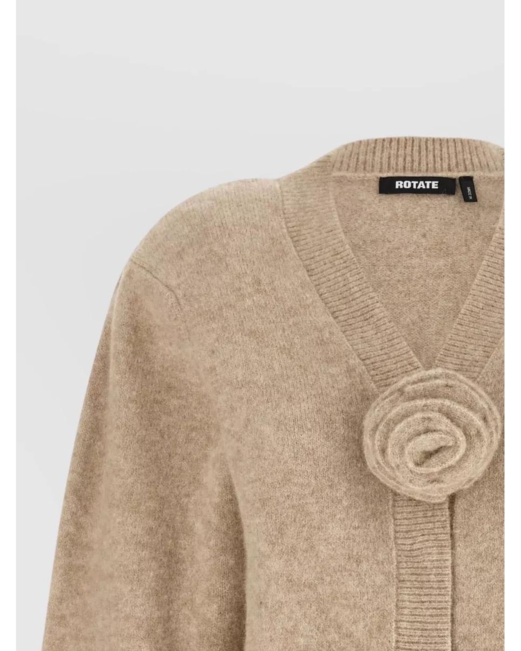 ROTATE BIRGER CHRISTENSEN Natural Textured Knit Cropped V-Neck Cardigan