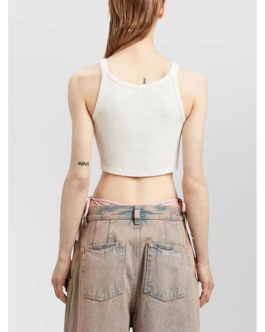 Palm Angels Natural Cotton Logo-Embroidered Cropped Tank Top
