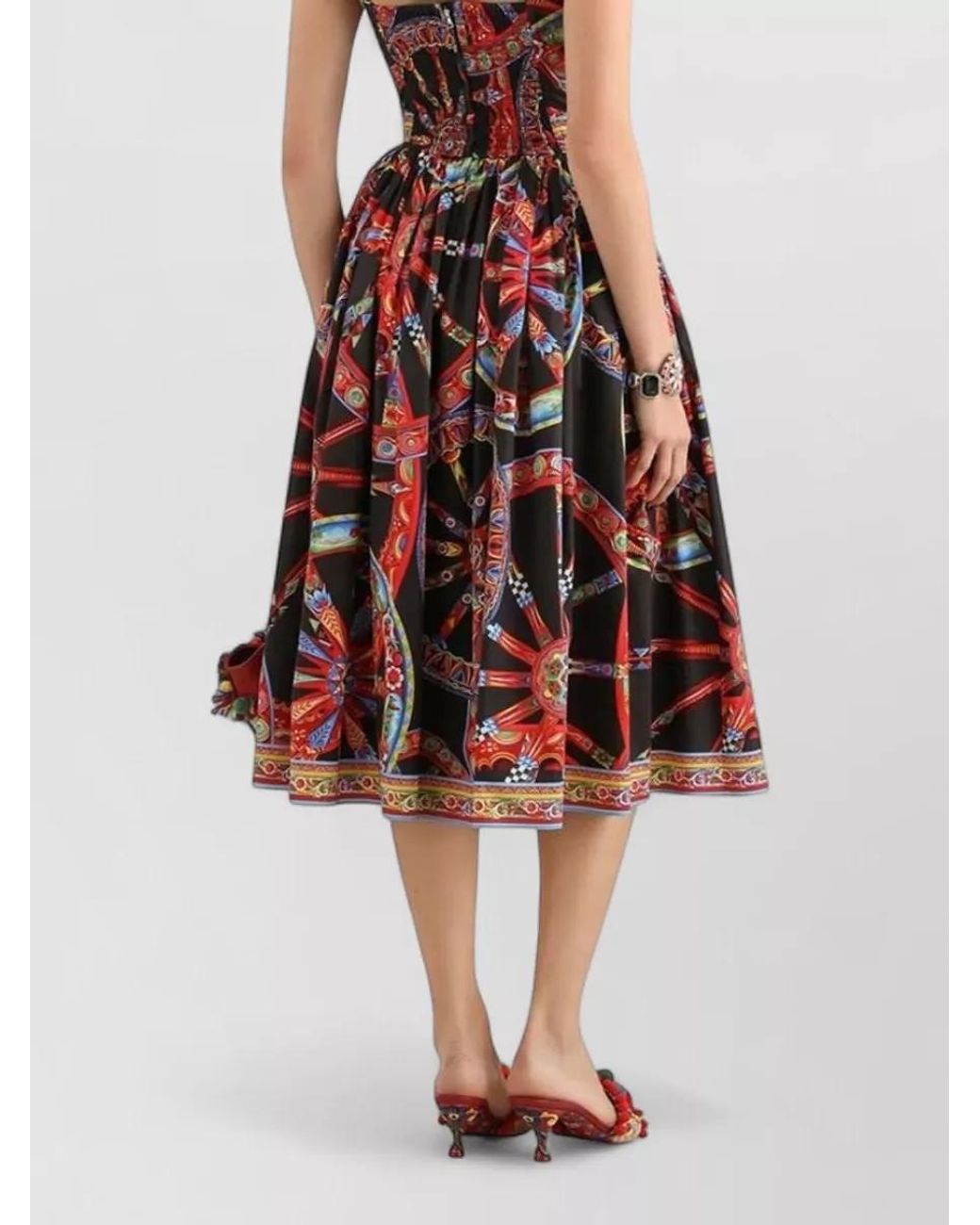 Dolce & Gabbana White Cotton Carretto Print Midi Dress